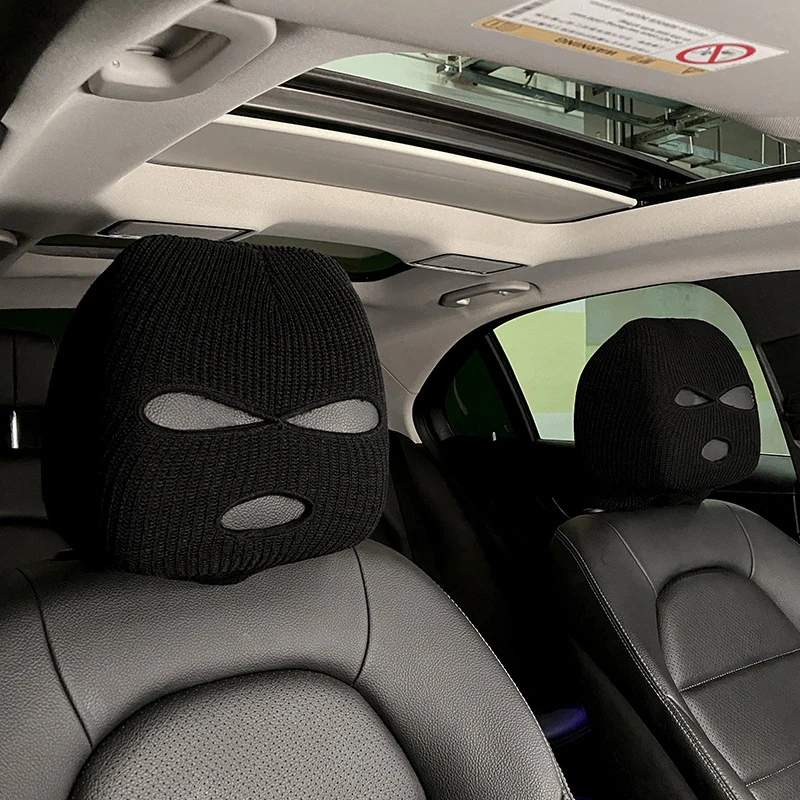 1PC Funny Spoof Car Seat Headgear Headrest Cover 3 Hole Knitted Face Mask Seat Cover Car Creative Seat Decorations Accessories