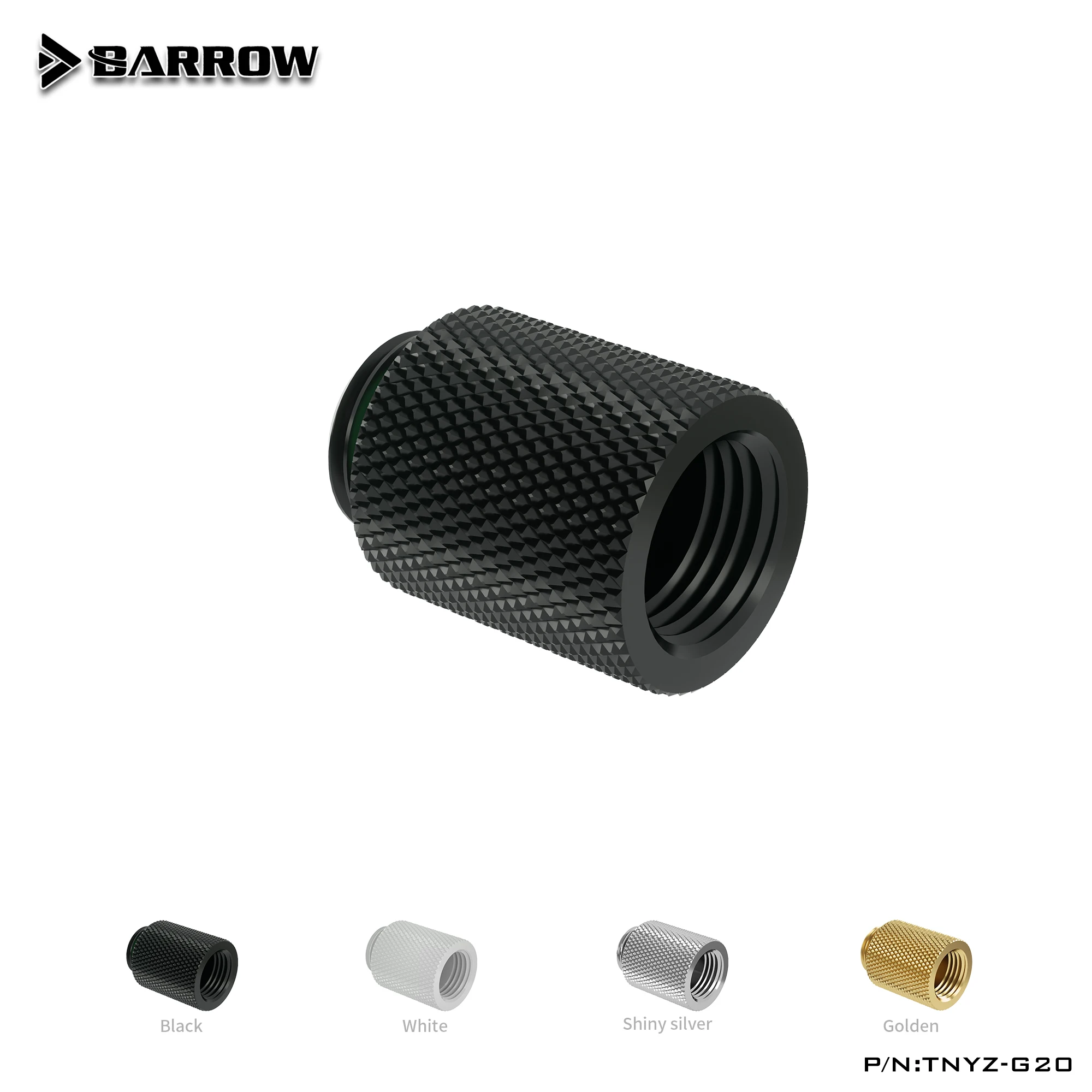 BARROW G1/4" 20MM Connector,Outer Thread To Inner Screw Fittings,DIY Fluid Loop Adapter,Black/Bright Silver/White/Gold,TNYZ-G20