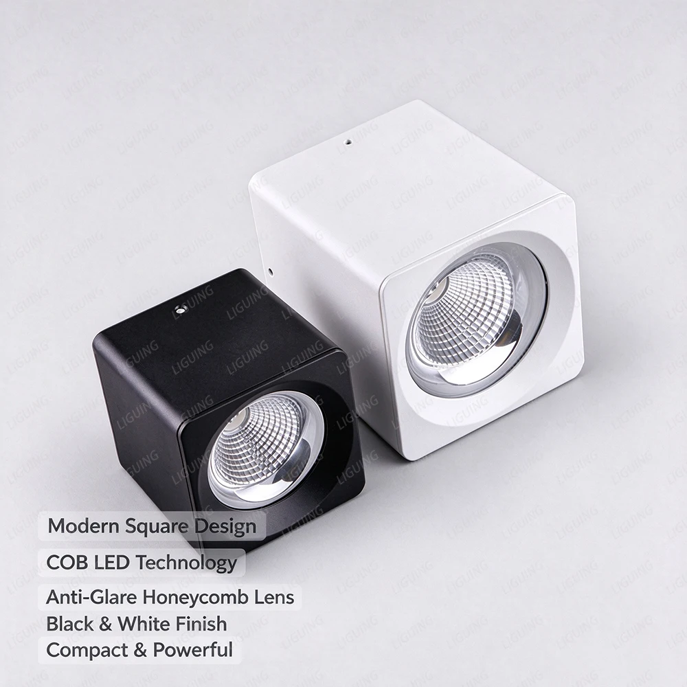 Square Surface Mounted COB LED Spotlight Anti-Glare Cube LED Downlight No Cutout Black White Lamp Residential Commercial Indoor