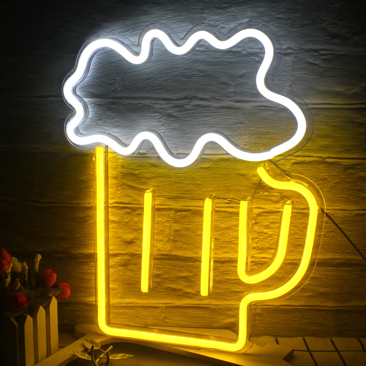 

Beer Neon Signs Yellow White Beer Sign LED Beer Lights USB Man Cave for Wall Decor Bar Nightclub Cafe Pub Home Hotel Party Neon