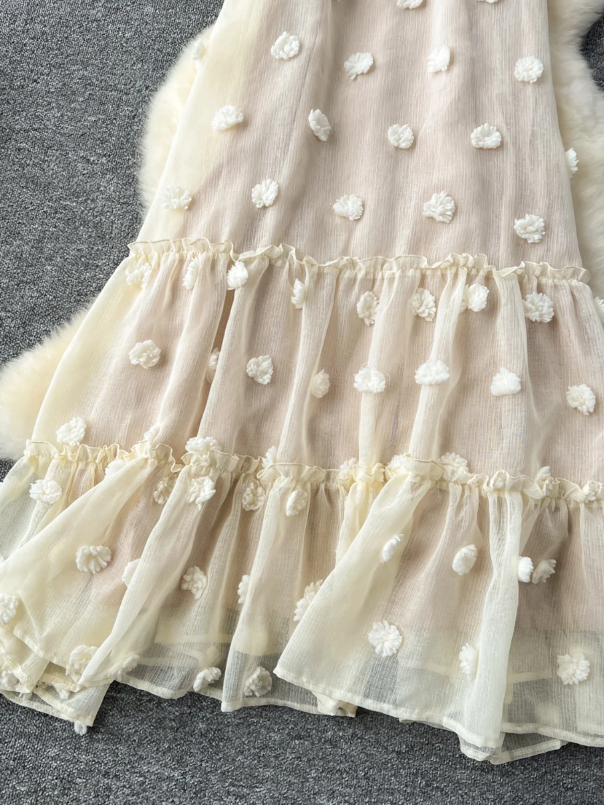 Sweet Holiday Sle Strapl Dr Women Ele 3D Flower Loose Slimming Lace Hem Fairy Long Dr Korean Sle A-Line Skirt