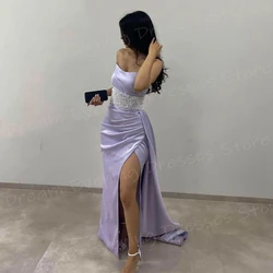 Modern Purple Mermaid Charming Women's Evening Dresses Sexy Classic Strapless Prom Gowns Side High Split Beaded Vestido De Noche