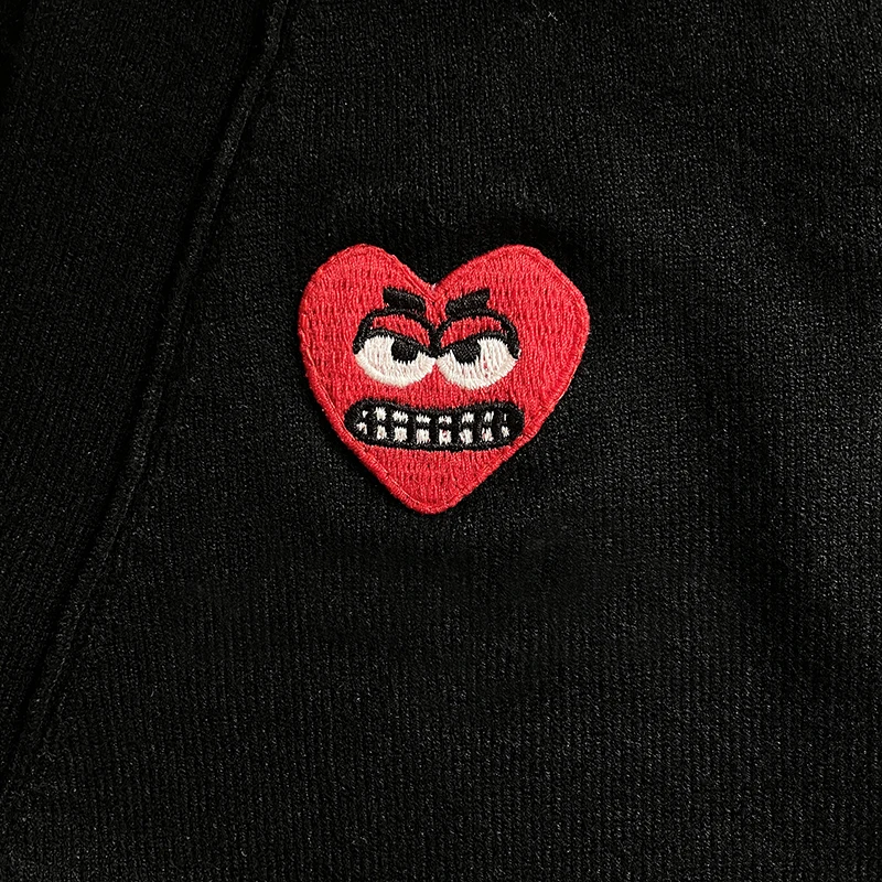 Break Egg Men Cardigan Cotton Cartoon Cute Snag Heart Embroidery V-Neck Single Breasted Long Sleeves Autumn Fit Sweater