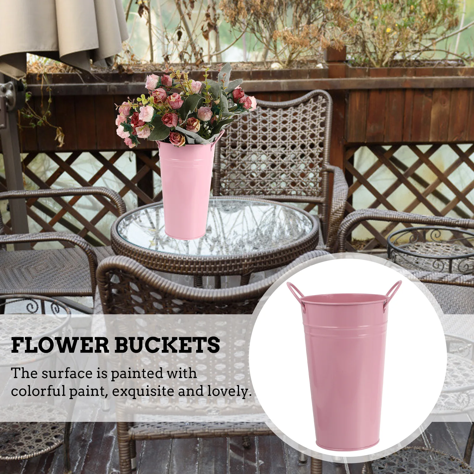 

2 Pcs Double-eared Flower Bucket Flowers Outdoor Modern Indoors Urn Home Decor Decorate