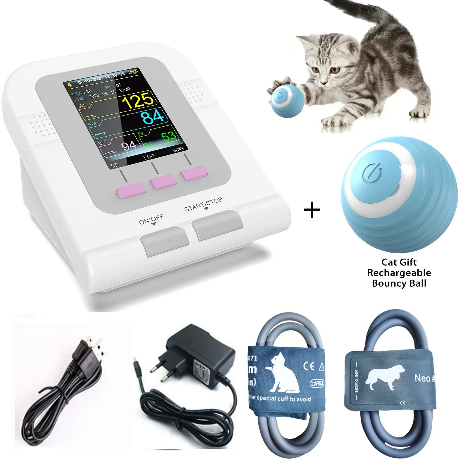 Dog/Cat/Pets CONTEC08A-VET, Blood Pressure Monitor, Digital Veterinary Blood Pressure Monitor NIBP cuff EU Plug and US PLUG