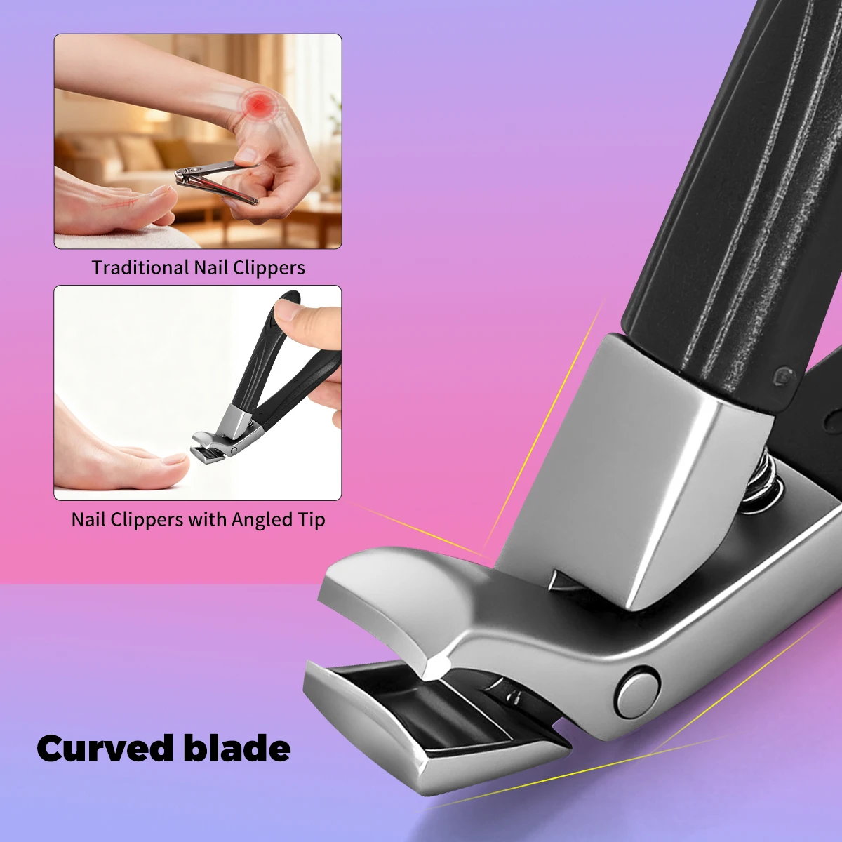 Professional Heavy-Duty Stainless Steel Curved Blade Nail Clipper. With a Large Opening for Thick Nails and Splash-Proof Design