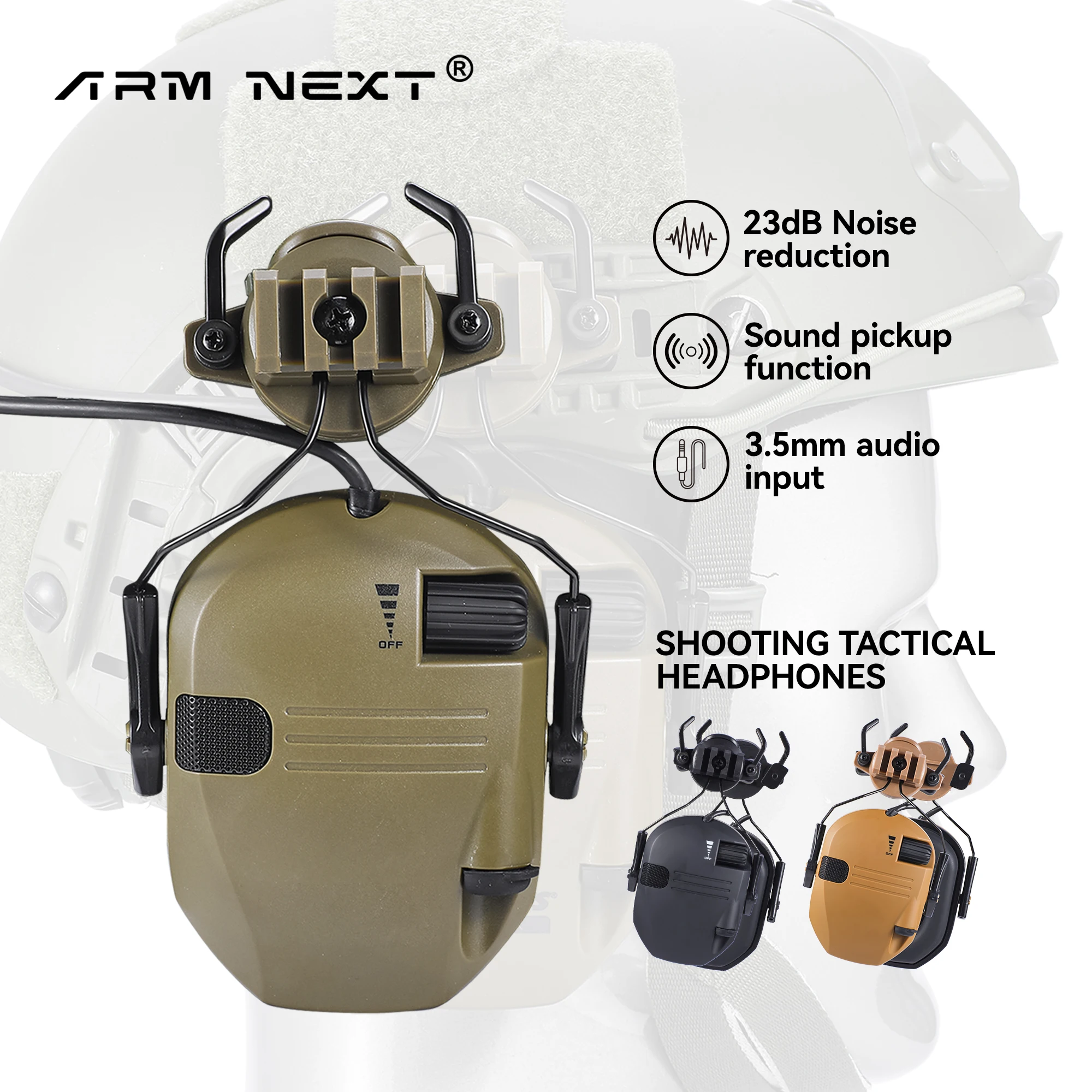 WK шлемная версия, тактические электронные наушники для стрельбы, NRR23dB, наушники с шумоподавлением для военной безопасности, охоты
