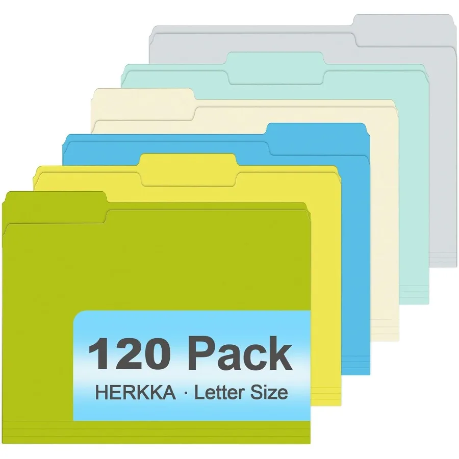 مجلد ملفات HERKKA 120 حزمة 1/3 مجلدات ملفات علامة التبويب مقاس الرسالة متنوعة 6 ألوان مجلدات الملفات الملونة مثالية لأعضاء المكتب