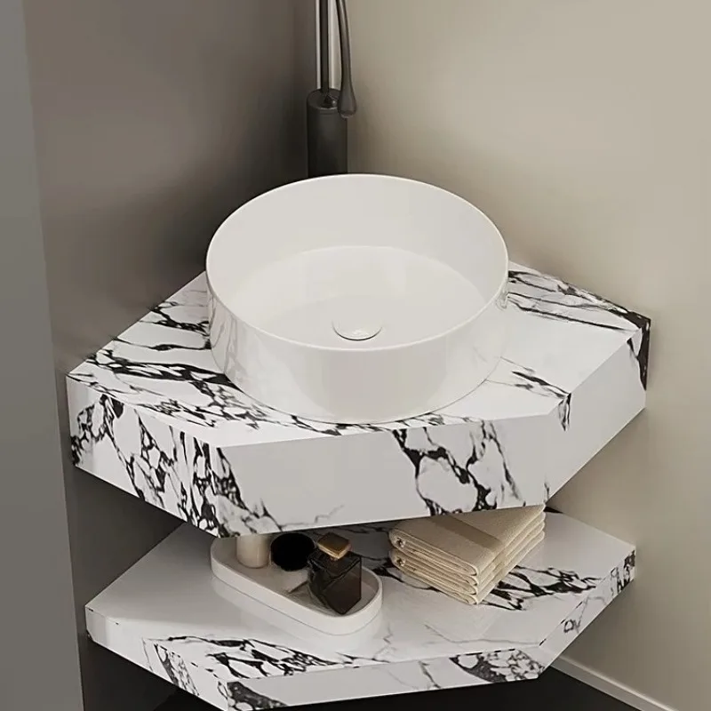 Triangular washbasin, corner countertop basin, small space, double-layer sintered stone ceramic washbasin