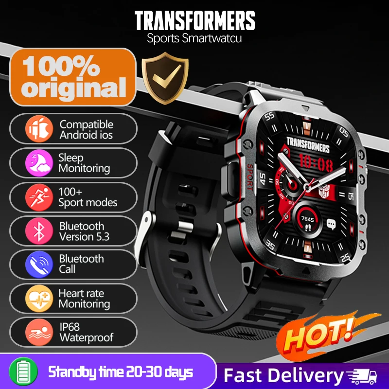 TRANSFORMERS TF-H01 Bluetooth Call 1.96“ Smartwatch 420 Mah Battery IP68 Waterproof Health Monitor Sport Tracker Smart Watch Men