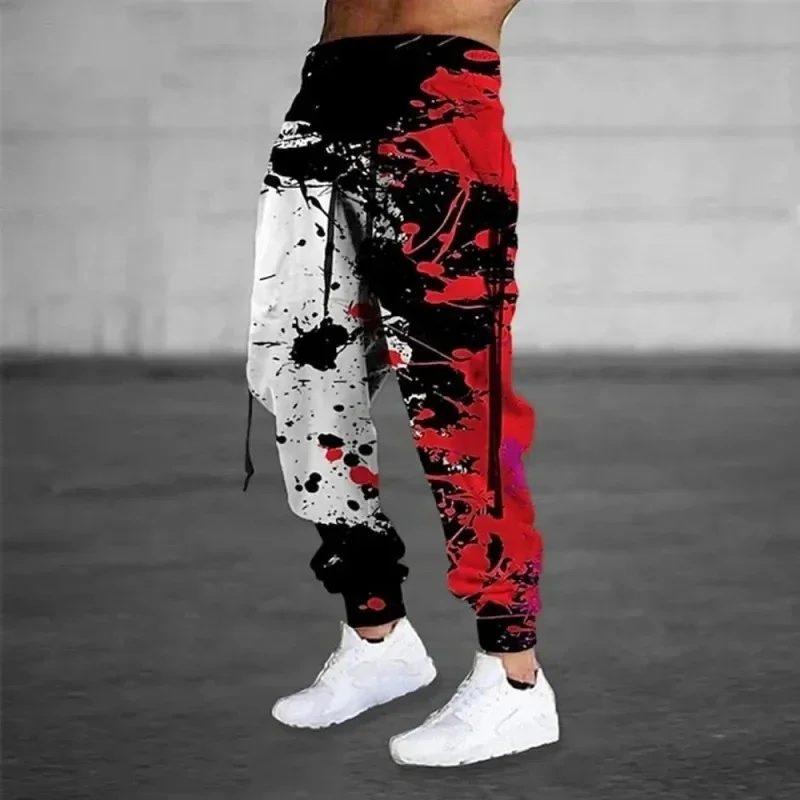 Autumn Men's Casual Jogging Versatile Trousers Oil Paint Splash Prints Outdoor Winter Fashion Drawstring Pants Male Sweatpants
