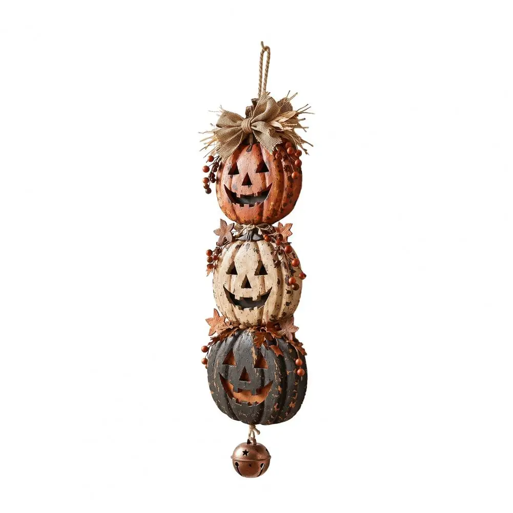 Halloween Hanging Ornaments Country Style Harvest Decor Halloween Stacked Pumpkin Door Hanger Vintage Jack-o-lantern for Porch