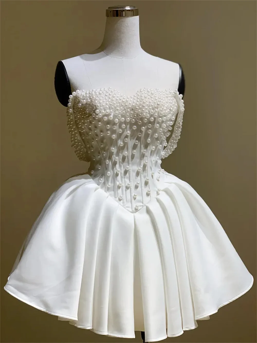 Sansa White Pearls Ball Gown Prom Dresses Off Shoulder Draped Customized فساتين سهرات Knee-Length Elegant Evening Dress 2025 image 4