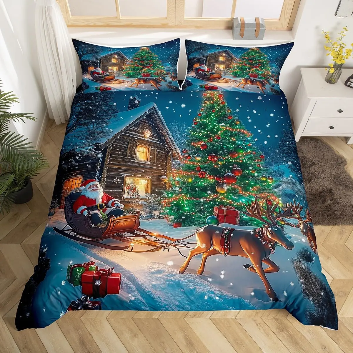 

Christmas Tree Duvet Cover Set for Kids Queen Lightweight Down Quilt Covers Room Decor 2 Pillowcases 1 Duvet Cover No Comforter