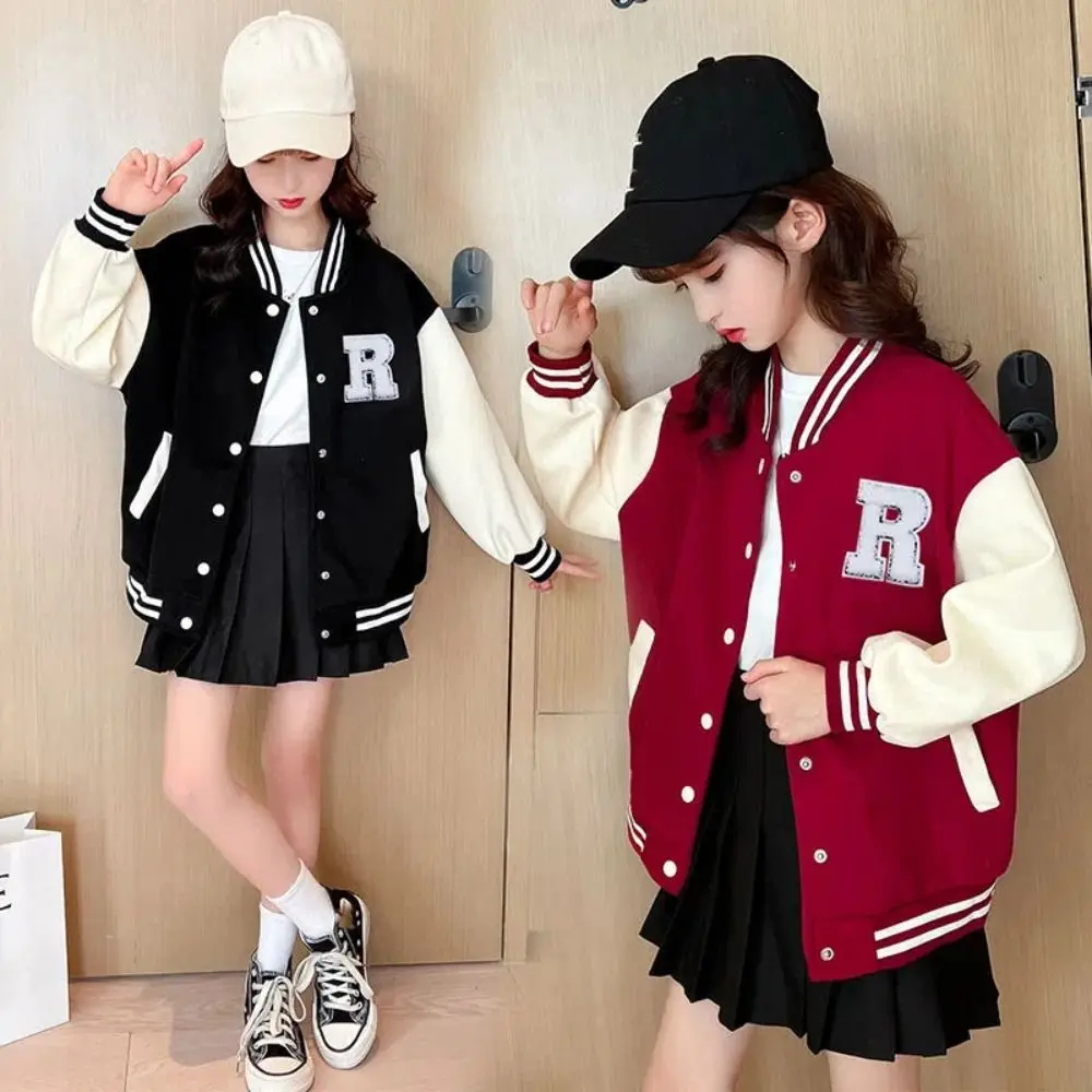 

Fashion Long Sleeve Children Baseball Uniform Teens Retro Girls Y2K Coat Loose Clothing Spring Autumn Jacket Students