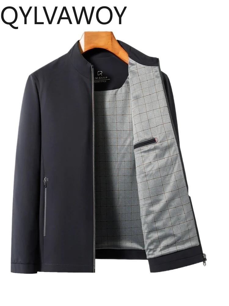 

QYLVAWOY Men's Jacket Casual Versatile Windproof Anti-Wrinkle Stand-Up Collar Top Middle-aged Dad's Spring and Autumn LJ2515