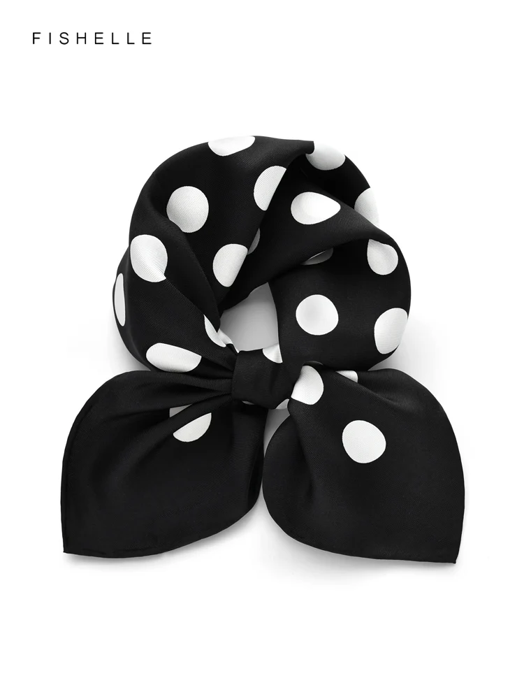 

Black dots 100% natural silk twill scarves small square scarf hijab shawl luxury gift men 50cm women wrap neckerchief