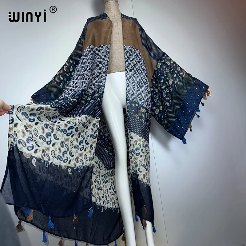 Winyi áfrica moda verão quimono maxi vestido praia cobrir cardigan abaya mulher muçulmana casaco boho kaftan roupas de praia caftan