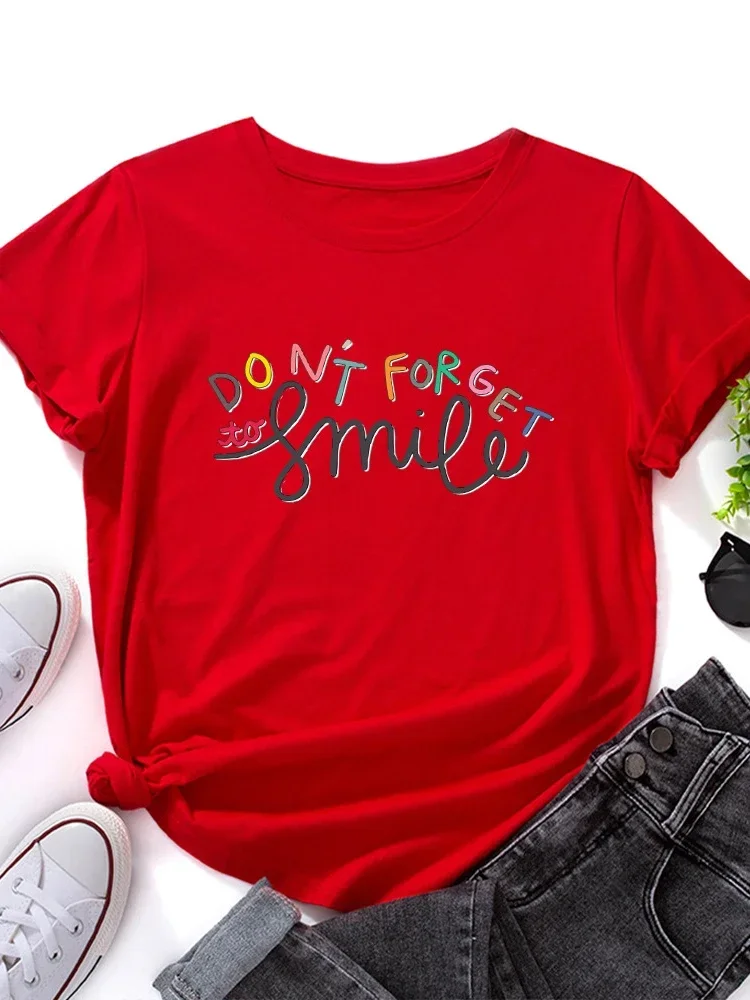 Vergeet niet Glimlach Print Vrouwen T-shirt Korte Mouw O Hals Vrouwen T-shirt Dames T-shirt Tops