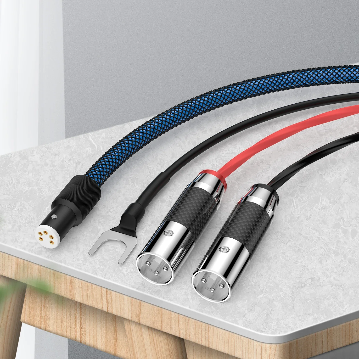 Viborg LC802 Phono Tonearm Cable 5N OFC Silver Plated 5Pin DIN Female to XLR Male U Spade Ground Wire for Turntable
