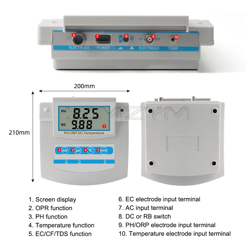 6 In 1 Water Quality Monitor PH ORP TDS EC CF Temperature Benchtop Tester Meter for Swimming Pool, Aquarium, Laboratory PHS-26C