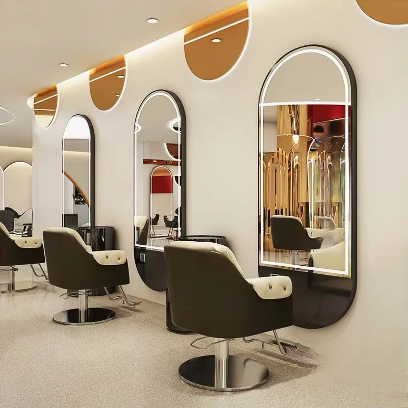 3 Mirrors Set, Fashionable Luxury Salon Hairdressing Mirror, Styling Station Mirror, Barber Furniture with Lights, 120cm x 60cm