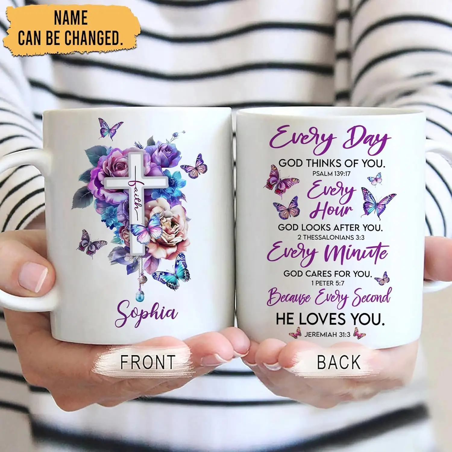 Personalized Religious Christian Mug Gifts For Women - Butterfly Floral Cross Mug - Birthday Christmas Gifts For Christians