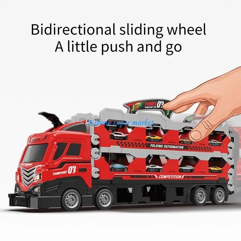 

090B Toddler Toy for 3+ Kids Transport Car Carriers Set Truck Toy 8/16/24 Alloy Race Car Toy Foldable Racing Track 24 Slot