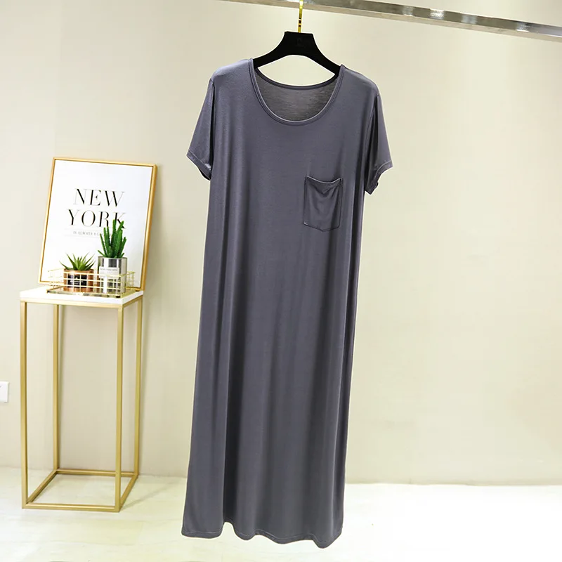 New Modal Pajamas Pocket Casual Dress Summer Soft Nightwear Breathable Short Sleeve Sleepwear Night Dress Women Nightgowns