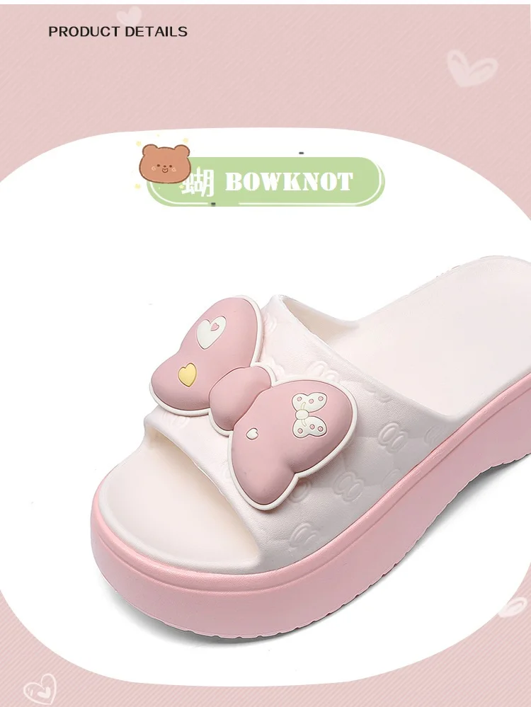 2024 New Women Slippers Thick Platform Non-Slip Home Bow Flip Flops EVA Summer Beach Sandals Ladies Slides Indoor Shoes