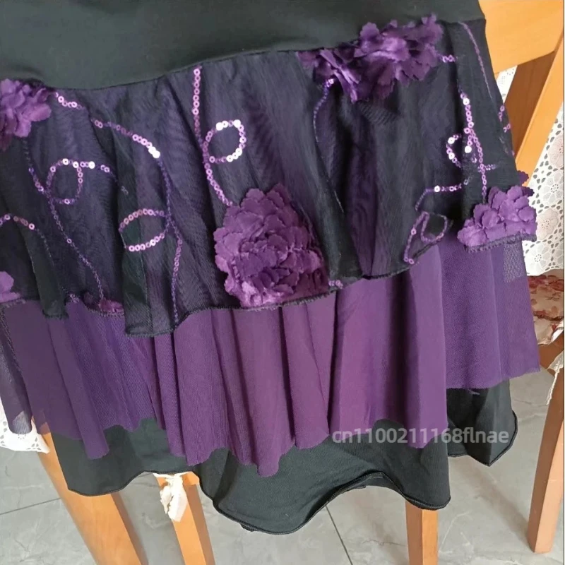 Falda de Flamenco para mujer, vestido de práctica de danza moderna, falda con borde con volantes bordado de flores de Tango para danza moderna para adultos