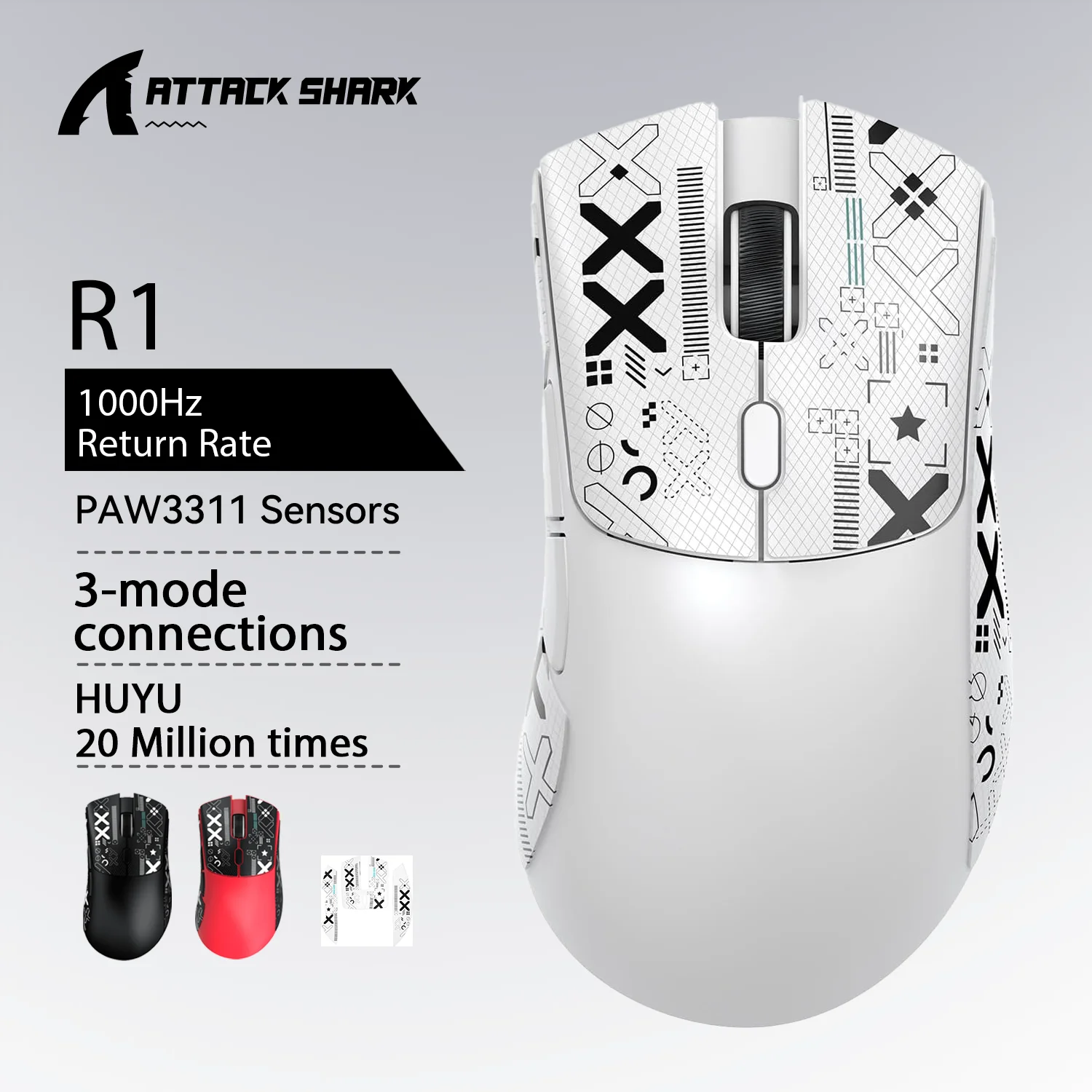 Attack Shark R1 Wireless Gaming Mouse, 18K DPI PAW3311, Tri-Mode Bluetooth/2.4GHz/Wired, Lightweight, Macro Gaming Mouse