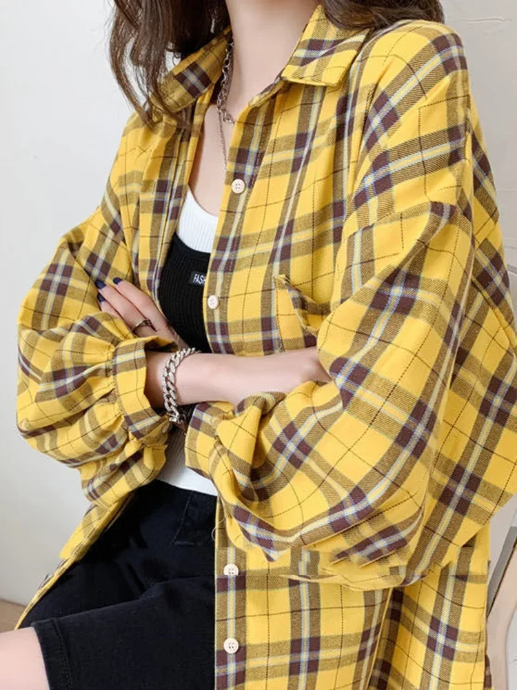 2024 New Autumn Fashion Plaid Women Shirt Fashion Korean Oversize Tops Harajuku Daily All-match Long Sleeve Chic Female Shirts