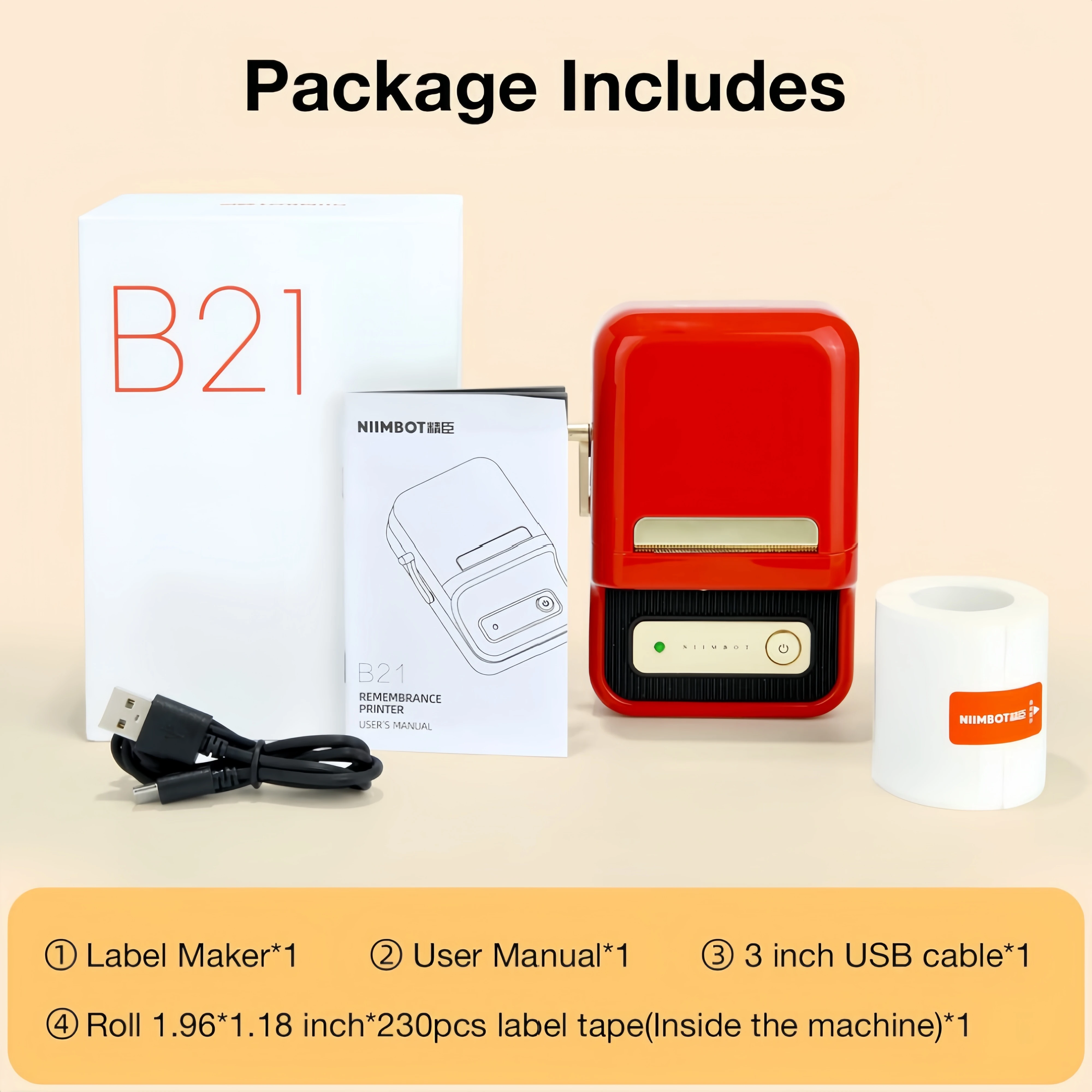 Niimbot B21 طابعة ملصقات بلوتوث محمولة باللون الأحمر صانع ملصقات الجيب الصغير آلة لاصقة حرارية للاستخدام المنزلي والمكتب