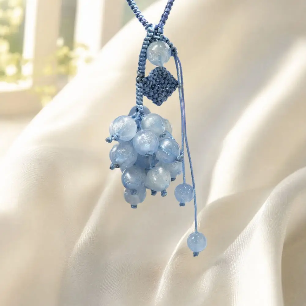 Elegant Grape Cluster Pendant Green Alloy Crystal Grape Phone Chain Polyester Key Ring Gradient Beads Woven Pendant