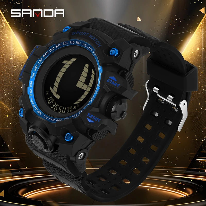 SANDA 2200 패션 남자 전자 디지털 시계 다기능 카운트다운 방수 LED 학생 전자 시계 알람 시계