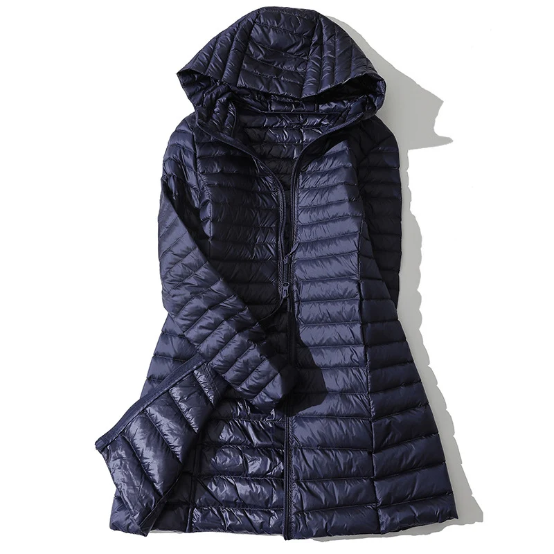 0-10 ℃   Outono com capuz pato para baixo jaquetas mulheres inverno ultraleve portátil longo inchado para baixo casaco feminino pena acolchoado parkas 6xl