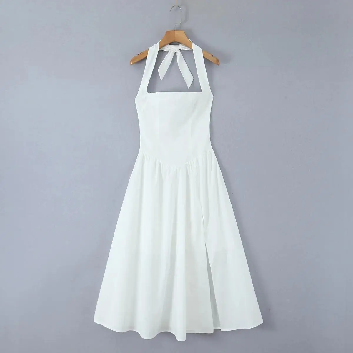 아메리칸 스타일 홀터넥 롱 드레스 여성 여름 2025 신상 백리스 섹시 허리 조절 사이드 슬릿 A라인 스커트 드레스