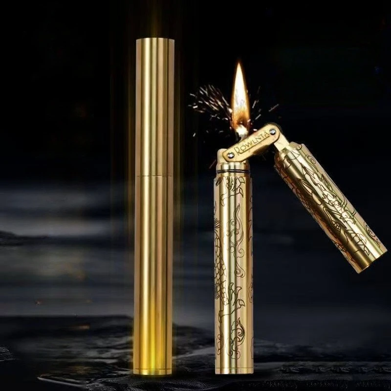 

Mini Nunchaku Brass Oil Lighter Windproof Soft Flame Grinding Wheel Ignition Flint Fireless Men's Smoking Torch Lighters