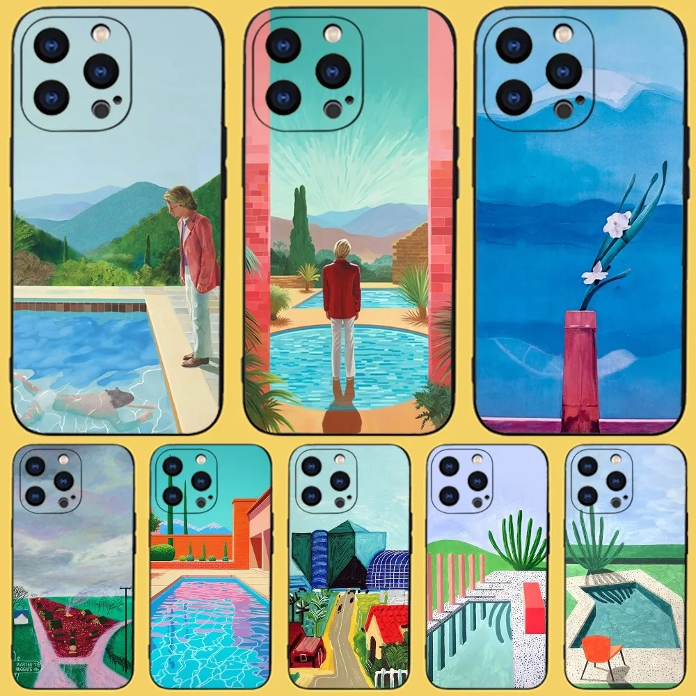 David Hockney Painting Art Phone Case For iPhone 15,14,13,12,11 Plus,Pro,Max,XR,XS,X,7,8 Plus,SE,Mini Black Silicone Soft