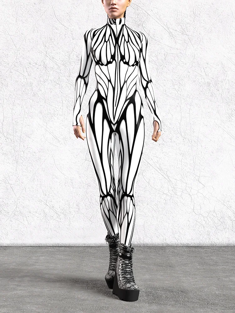 Damen Sexy Bodysuit Halloween Kunst Unregelmäßig Bedruckter Jumpsuit Festival Party Performance Zentai Anzug Rave Outfits Neu 2026 – Detail 13