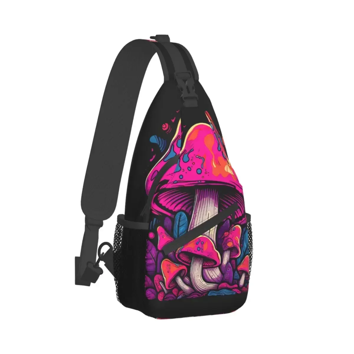 

Pink Mushroom Trippy Graphic Design Crossbody Chest Bags Psychedelic Pockets Travel Pack Messenger Sports Teens Shoulder Bag
