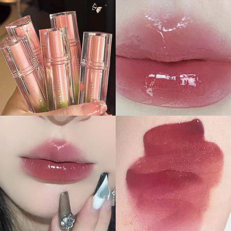 Cappuvini Nude Purple Mirror Lip Glaze Long-Lasting Non-Fading Hydrating Liquid Lipstick Water Texture Skin-Brightening Lip Tint