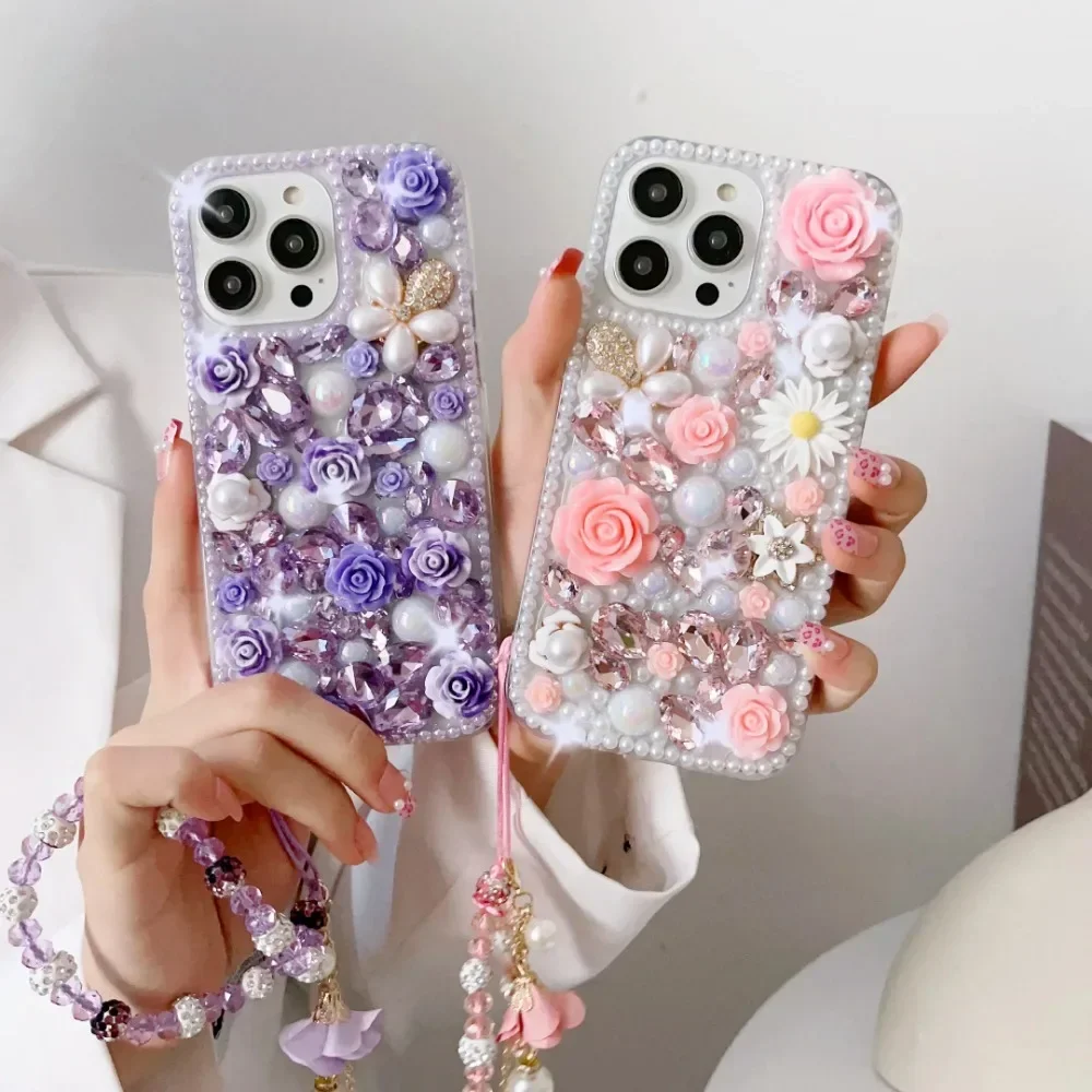 Floral Jewelled Rhinestone Crystal Pearl Flowers Mobile Phone Case Cover for Xiaomi 12 13 Redmi Note 10 11 12 13 Pro Plus