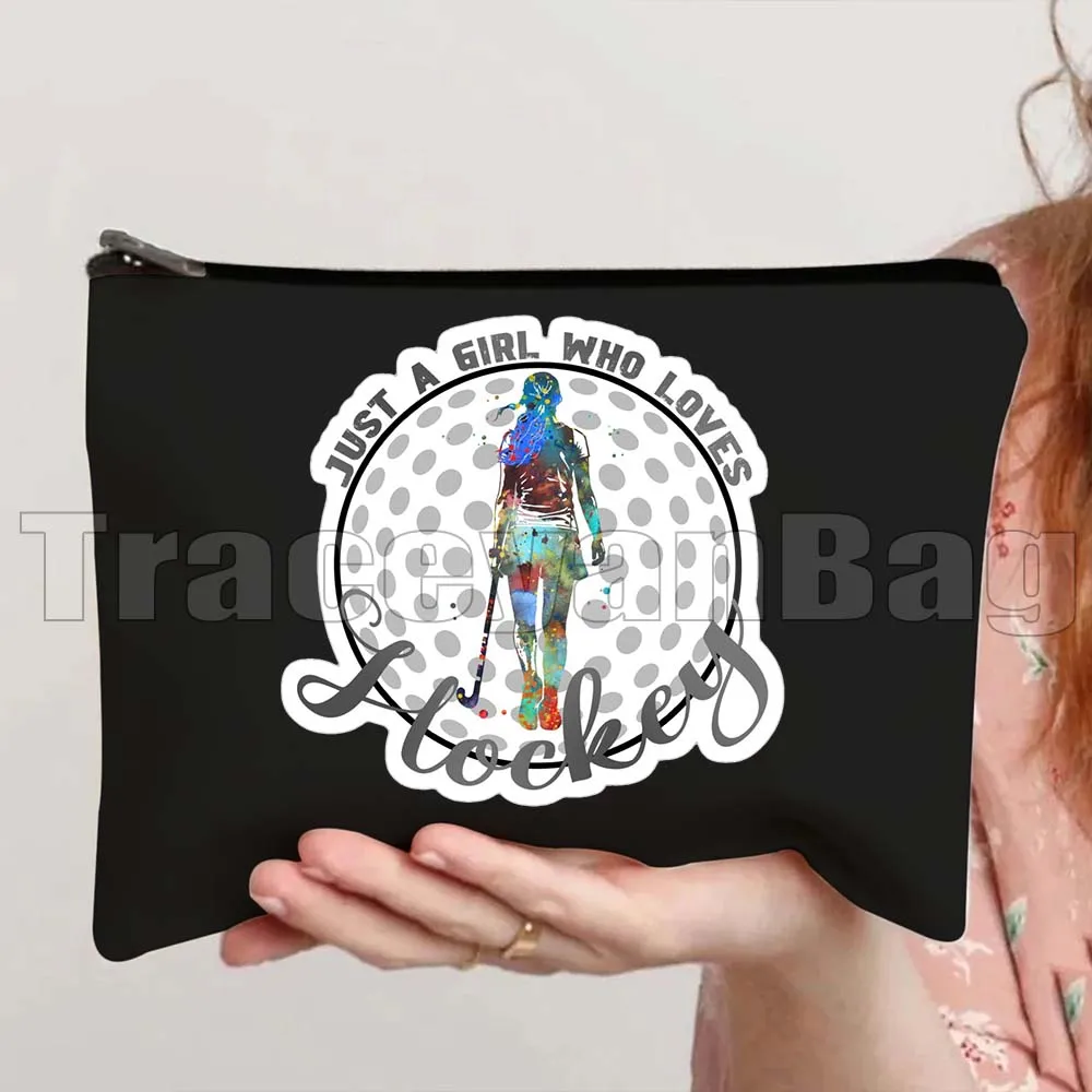 女の子のための水彩キャンバス化粧品バッグ,カラフル,フィールドホッケープレーヤー,旅行,メイクアップ,トイレバッグ,ペンシルケース,ポーチ,ギフト