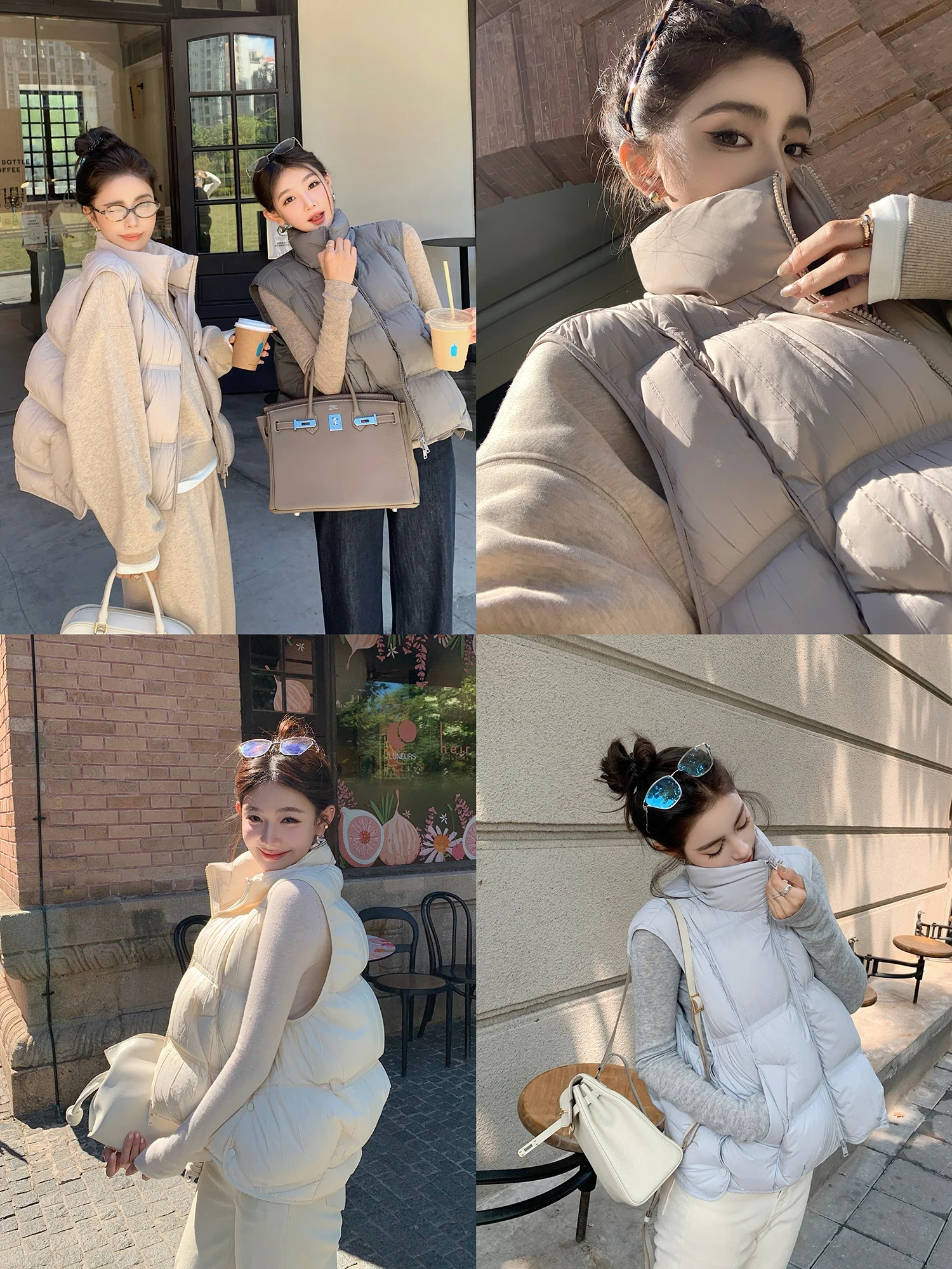 

Lilylikes Double Layer Water Resistant Du down Vest Striped Fce Padded Jaet Women's Faion Autumn Outerwear