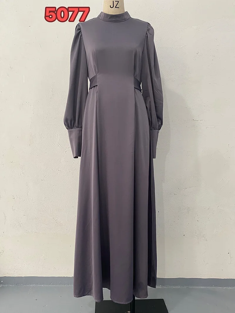 Solid Color Long Sleeve Muslim Dress Women Slim Fit Belt Morocco Party Dresses Ramadan Islam Dubai Abaya Arab Long Dress Vestido