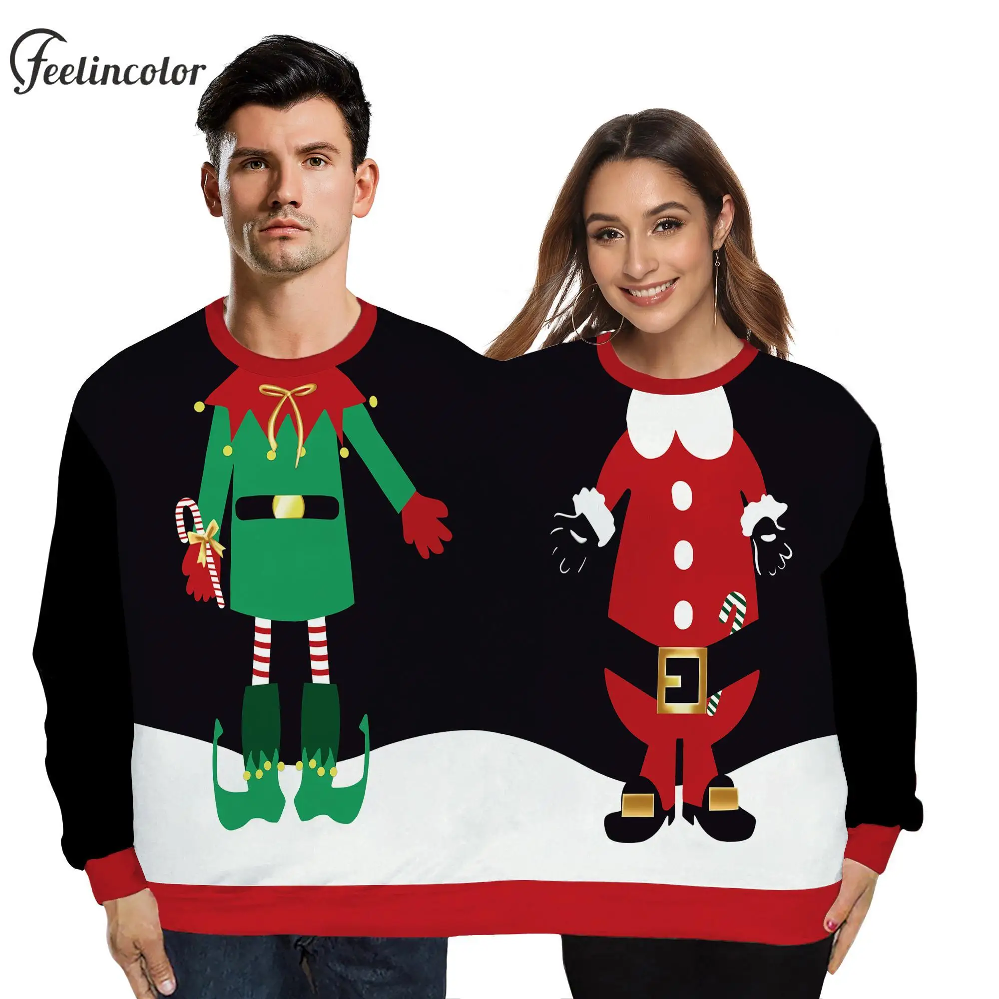 Two Person Ugly Christmas Sweashirts Double Dwarfs Crewneck Pullover 3D Full Cover Print Clothing Funny Snowman Xmas Streetwear