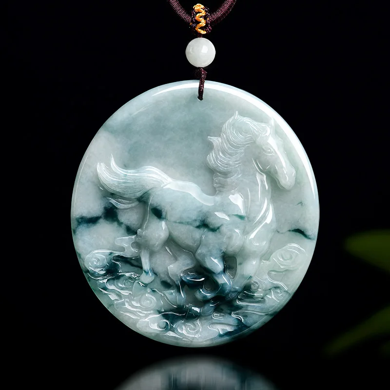 

Натуральный мьянманский нефритовый кулон-лошадь, ожерелье-талисман, резной амулет, винтажные украшения из настоящего нефрита, подарки для женщин