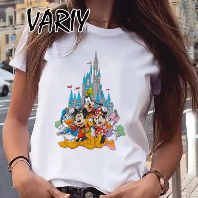 White Minnie Mouse T Shirt Women Mickey Blueys Cartoon Casual Short Sleeve Harajuku Clothes Female T-shirts Free Shipping 2024